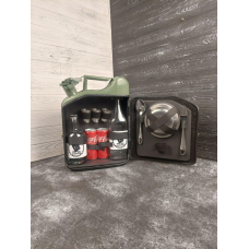 Каністра бар подарункова для алкоголю на 10 літрів з посудом «Пікнік» зелена в подарунок куму, брату, чоловікові