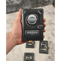 Обкладинка Nissan портмоне для грошей, карток, документів 3в1 із натуральної шкіри.