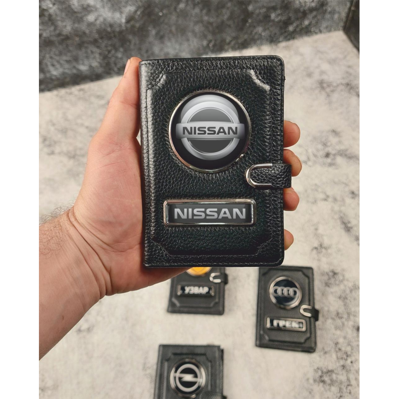 Обкладинка Nissan портмоне для грошей, карток, документів 3в1 із натуральної шкіри.