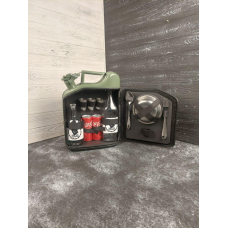 Каністра бар подарункова для алкоголю на 10 літрів з посудом “Пікнік“ зелена в подарунок чоловікові